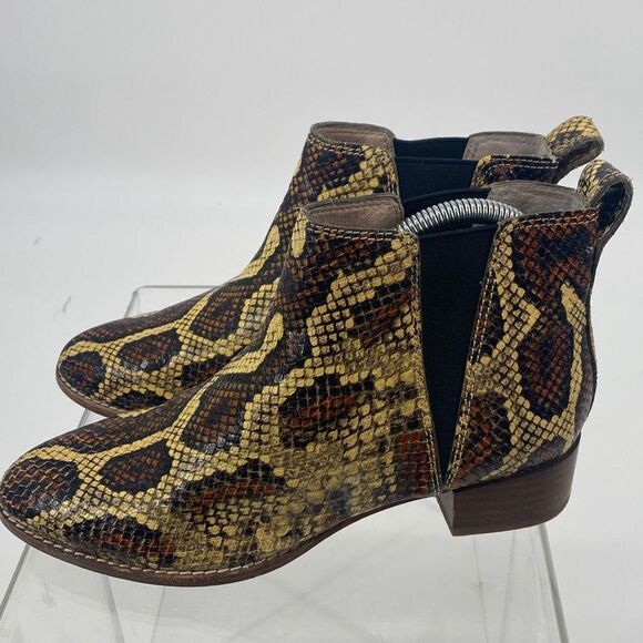 Madewell Cara Tan Brown‎ Yellow Snakeskin Embossed Leather Chelsea Boots 6.5 - Picture 4 of 13